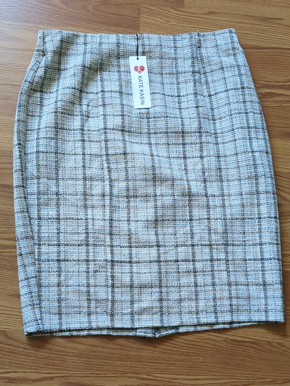 NWT Kate Kasin Plaid Tweed Pencil Skirt